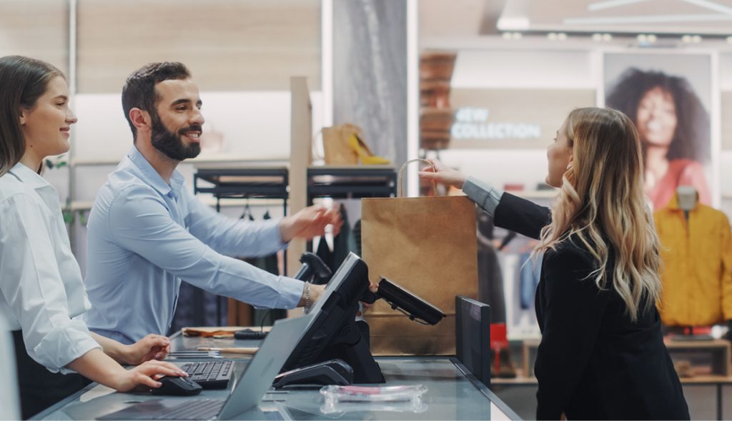 Customer purchase at a retail store.