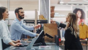 Customer purchase at a retail store.